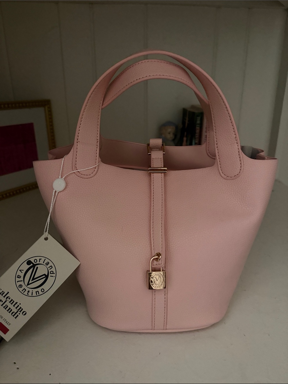 Valentino Orlandi Pale Pink Pebbled Leather Bucket Tote